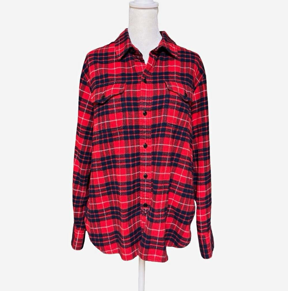 Madewell Red Black Plaid Flannel Button-Up Collared Long Sleeve Shirt L
